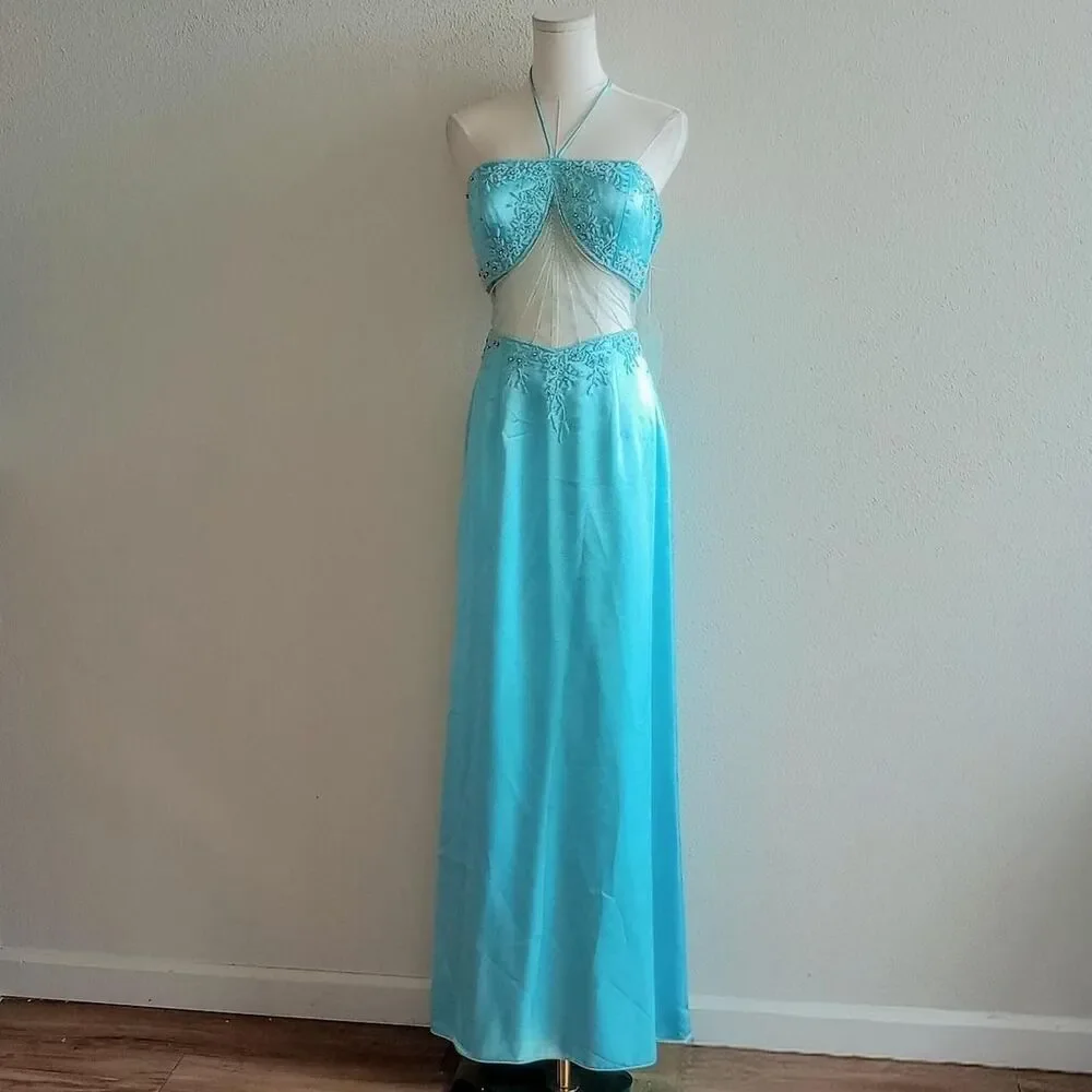Y2K Sheer Beaded Sequined Mermaid Prom Dress - Picture 2 of 4